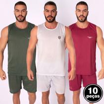Kit 10 Pijamas Malha Liso Masculino Adulto Regata e Short