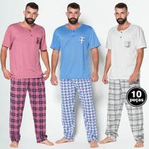 Kit 10 Pijamas Masculino Blusa Manga Curta Calça Longa Estampada Kit 10 Pijamas Masculino Blusa Manga Curta Calça Longa Estampada