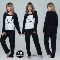 Kit 10 Pijamas Plush Adulto Feminino Longo Estampa Cachorro