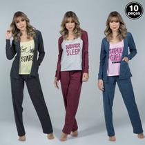 Kit 10 Pijamas Vekyo Casaco Regata e Calça Danúbio