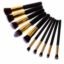 Kit 10 Pincéis Kabuki Precisão Preto Maquiagem Profissional