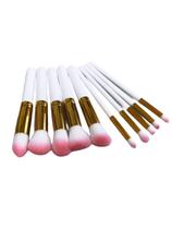 Kit 10 Pincéis Maquiagem Kabuki Precisão Branco Com Dourado