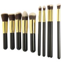 Kit 10 Pinceis Para Maquiagem Kabuki Preto com Dourado Kit 10 Pinceis Para Maquiagem Kabuki Preto com Dourado