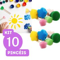 Kit 10 pincel batedor de espuma para pintura cabo de madeira com 10 pecas 5/4/3/2/1,5cm de ø