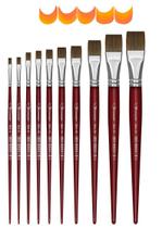 Kit 10 pincel chato reto 284 artista sintetico suave 4-24 condor