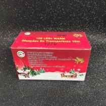 Kit 10 pisca 100l 8 funções branco morno 10m fio transp Kit 10 pisca 100l 8 funções branco morno 10m fio transp