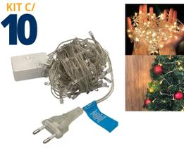 Kit 10 Pisca-Pisca com 100 Leds 8 Funções Branco Quente 127v - Wincy Natal