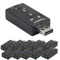 Kit 10 Placa de Áudio Adaptador de Som 7.1 Canais USB Estéreo Fone e Microfone