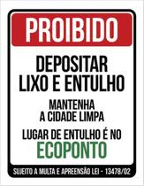 Kit 10 Placa Depositar Lixo E Entulho Ecoponto 36X46