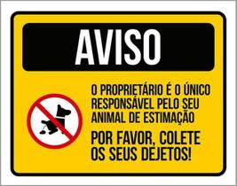 Kit 10 Placa Proprietário Responsavel Animal Dejetos 36X46