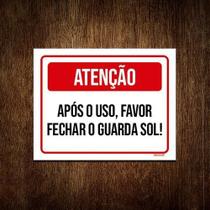Kit 10 Placa Sinalização Atenção Após Uso Fechar Guarda Sol