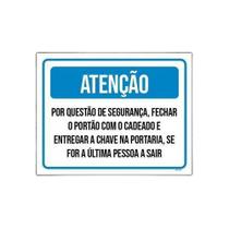 Kit 10 Placa Sinalização - Atenção Fechar Portão Com Cadeado