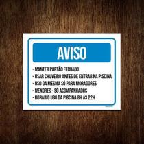 Kit 10 Placa Sinalização - Aviso Piscina Chuveiro Portão