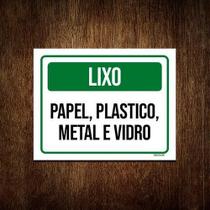 Kit 10 Placa Sinalização Lixo Papel Plástico Metal Vidro Ver