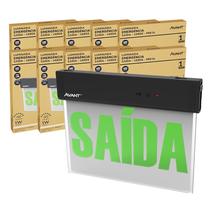 KIT 10 Placa Sinalização Saída Verde 40lm 1w Bivolt 2 lados 6000k - Avant