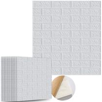 Kit 10 Placas 3D Autocolantes em PVC - Revestimento Modelo Tijolinho/Blocos - Branco (70x75cm) - Alira Home