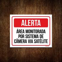 Kit 10 Placas Alerta Área Monitorada Sistema Câmera Satelite