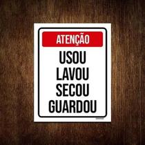 Kit 10 Placas Atenção Usou Lavou Secou Guardou
