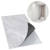 Kit 10 Placas Autocolante Revestimento Mármore Cinza Claro Brilhoso Parede 3D Adesivo Vinílico 60x30