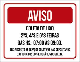 Kit 10 Placas Aviso Coleta Lixo Vermelha 36X46