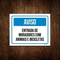 Kit 10 Placas Aviso Entrada Moradores Com Animais Bicicletas