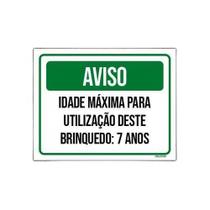 Kit 10 Placas Aviso Idade Máxima Utilização Brinquedo 7 Anos