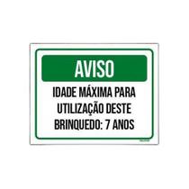 Kit 10 Placas Aviso Idade Máxima Utilização Brinquedo 7 Anos