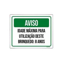 Kit 10 Placas Aviso Idade Máxima Utilização Brinquedo 8 Anos