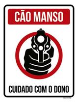 Kit 10 Placas Cão Manso Cuidado Dono Vermelha 36X46