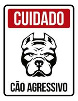 Kit 10 Placas Cuidado Cão Agressivo Vermelha 36X46