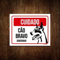 Kit 10 Placas Cuidado Cão Cachorro Bravo Doberman