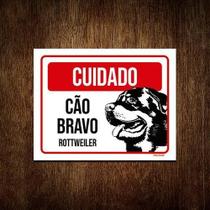 Kit 10 Placas Cuidado Cão Cachorro Bravo Rottweiler 27X35