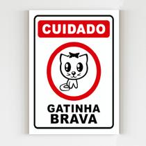 kit 10 Placas de aviso cuidado gatinha brava mdf sinalização