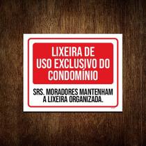 Kit 10 Placas Lixeira Uso Exclusivo Condomínio Organizada