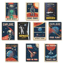 Kit 10 Placas MDF A4 Decoração Space Astronauta Alien BE1