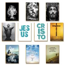 Kit 10 Placas MDF Frases Cristãs Deus No Comando A4 FE21