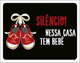 Kit 10 Placas Silêncio Nessa Casa Bebê Vermelha 36X46