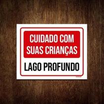 Kit 10 Placas Sinalização - Cuidado Crianças Lago Profundo