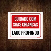 Kit 10 Placas Sinalização - Cuidado Crianças Lago Profundo