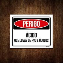 Kit 10 Placas Sinalização Perigo Ácido Use Luvas Pvc Óculos