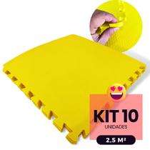 Kit 10 Placas Tapete Infantil EVA Estilo Piso Tatame 50x50cm 10mm (2,5 m²) Emborrachado Crianças Bebes Exercícios c/ Encaixe + Bordas Acabamento