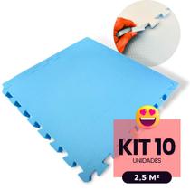 Kit 10 Placas Tapete Infantil EVA Estilo Piso Tatame 50x50cm 10mm (2,5 m²) Emborrachado Crianças Bebes Exercícios c/ Encaixe + Bordas Acabamento