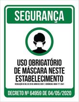 Kit 10 Placas Verde Uso Obrigatório Máscara Estabelecimento