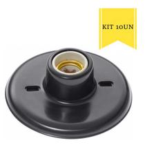 KIT 10 Plafon Bocal Soquete Cerâmica Sobrepor E27 Inmetro Preto