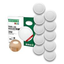 Kit 10 Plafon Led 24W Taschibra Redondo Sobrepor 3000K Branco Quente