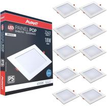Kit 10 Plafon Painel Led Avant Pop 18W Branco 6500K 1080 Lúmens Quadrado de Embutir 22x22cm Bivolt