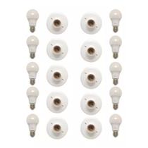 Kit 10 Plafon Pvc Branco Bocal E27 + 10 Lampadas 9w