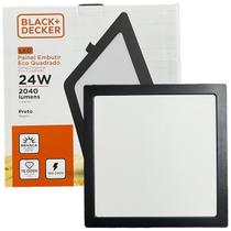 Kit 10 Plafon Quadrado Embutir 24w Preto Branco Frio 6500k