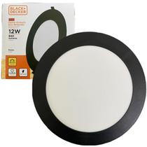Kit 10 Plafon Redondo Embutir 12w Preto Branco Neutro 4000K