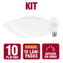 Kit 10 Plafon Redondo Taschibra Jurerê 25cm Vidro Fosco com Lâmpadas Kit 10 Plafon Redondo Taschibra Jurerê 25cm Vidro Fosco com Lâmpadas